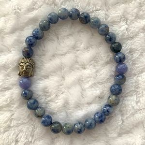 Blue Sodalite and Tibetan Silver Buda Crystal Gem Bracelet 2”